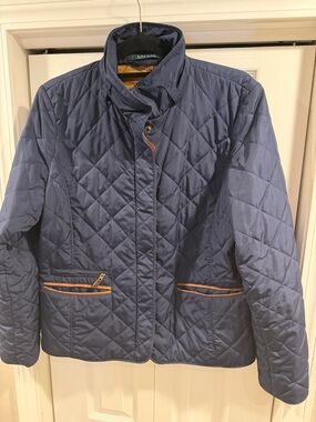 Ralph Lauren Navy Quilted Jacket with Leather Trim